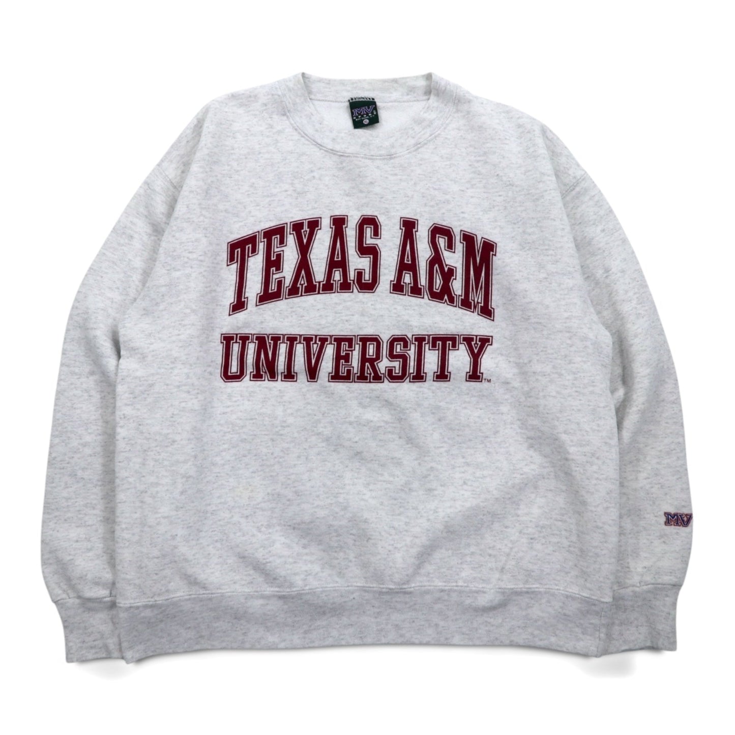 MV SPORT 90年代 USA製 カレッジプリント スウェット XL グレー TEXAS A&M UNIVERSITY アーチロゴ 2段プリント