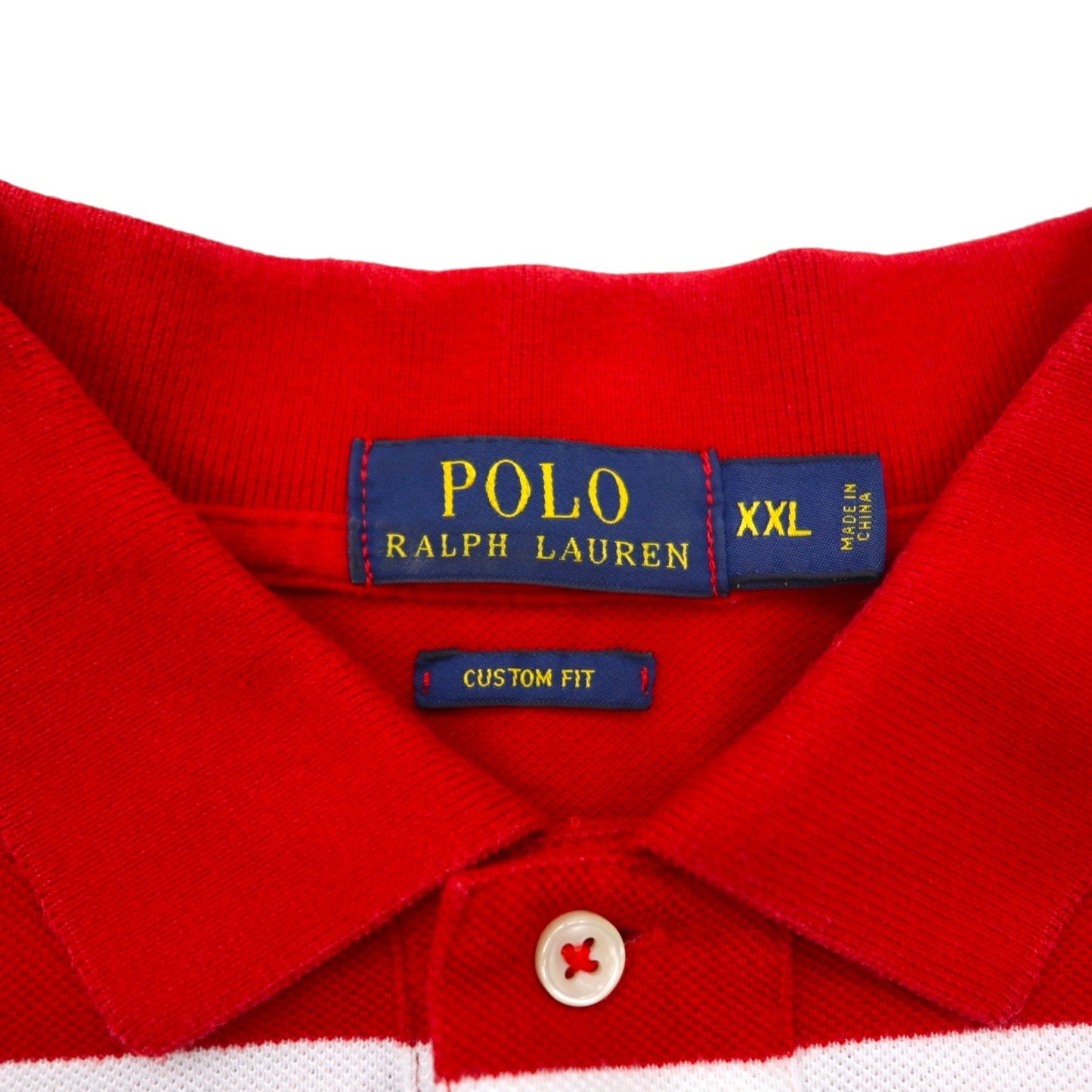 POLO RALPH LAUREN カスタムフィット ボーダー ポロシャツ 2XL レッド ホワイト トリコロール コットン 鹿の子 スモールポニー刺繍