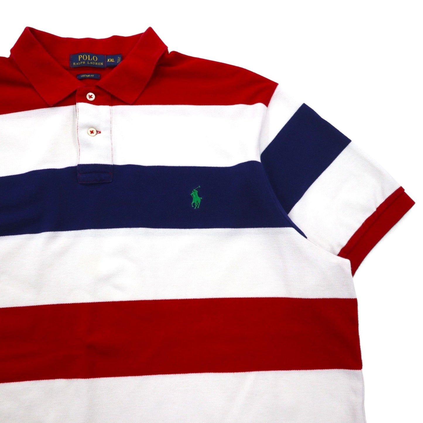 POLO RALPH LAUREN カスタムフィット ボーダー ポロシャツ 2XL レッド ホワイト トリコロール コットン 鹿の子 スモールポニー刺繍