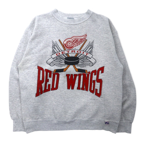 LOGO7 USA製 90年代 プリント スウェット L グレー コットン NHL RED WINGS