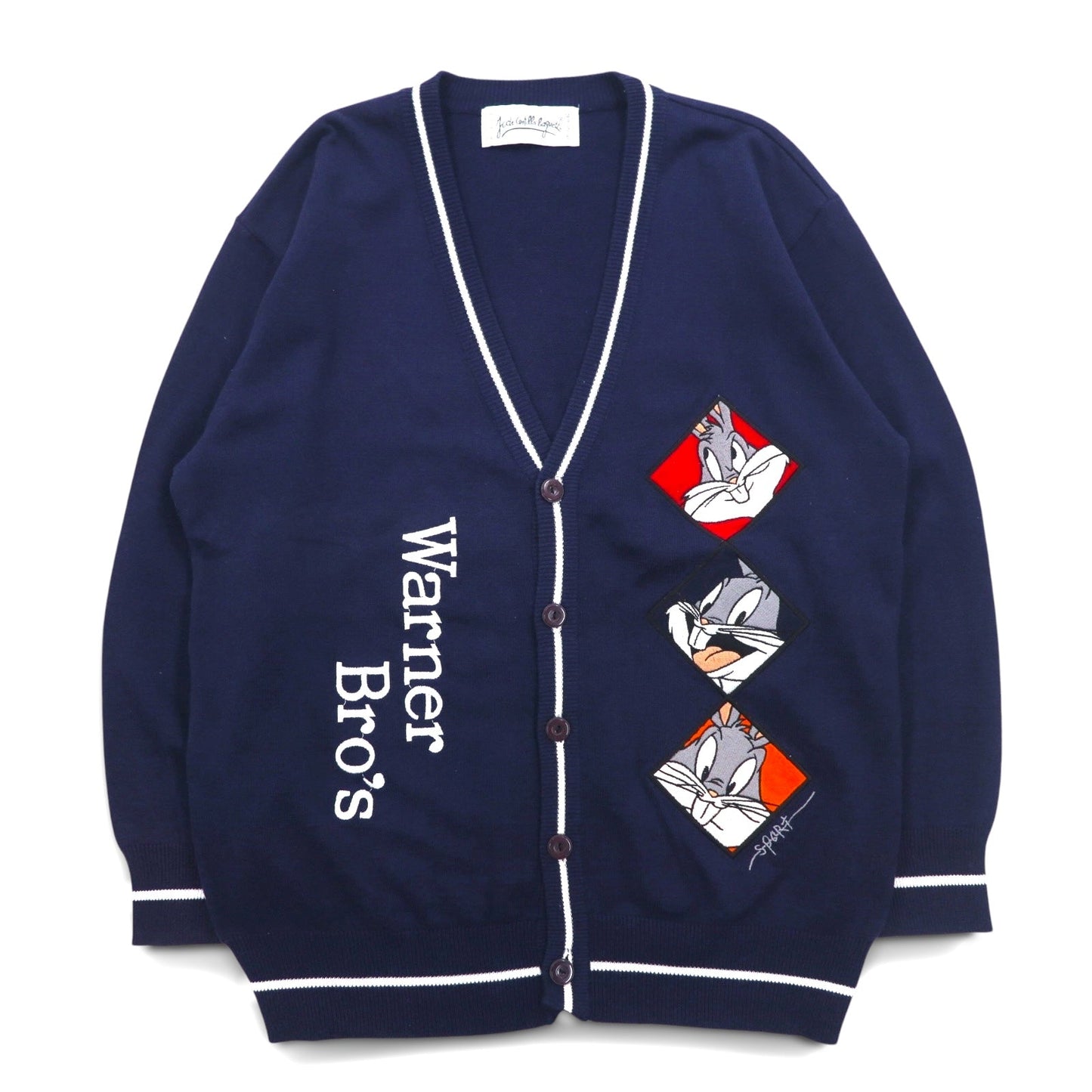 JC de Castelbajac × WARNER BROS. 90年代 コットンニット カーディガン L ネイビー LOONEY TUNES バックスバニー キャラクター刺繍