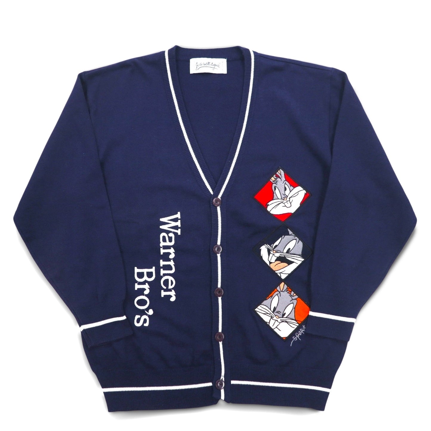 JC de Castelbajac × WARNER BROS. 90年代 コットンニット カーディガン L ネイビー LOONEY TUNES バックスバニー キャラクター刺繍