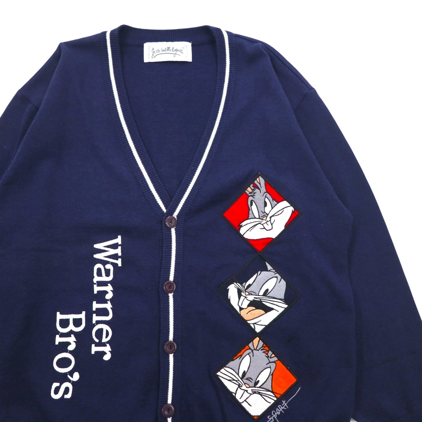 JC de Castelbajac × WARNER BROS. 90年代 コットンニット カーディガン L ネイビー LOONEY TUNES バックスバニー キャラクター刺繍