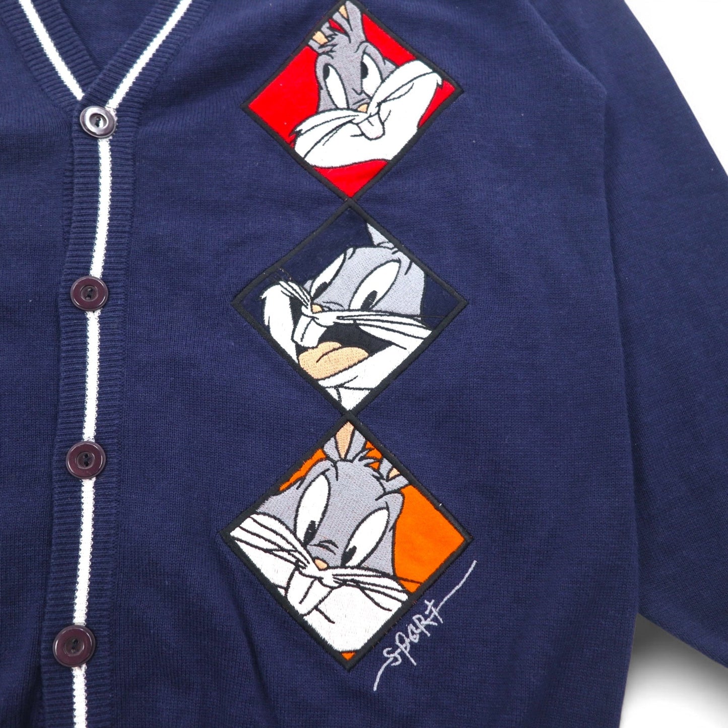 JC de Castelbajac × WARNER BROS. 90年代 コットンニット カーディガン L ネイビー LOONEY TUNES バックスバニー キャラクター刺繍