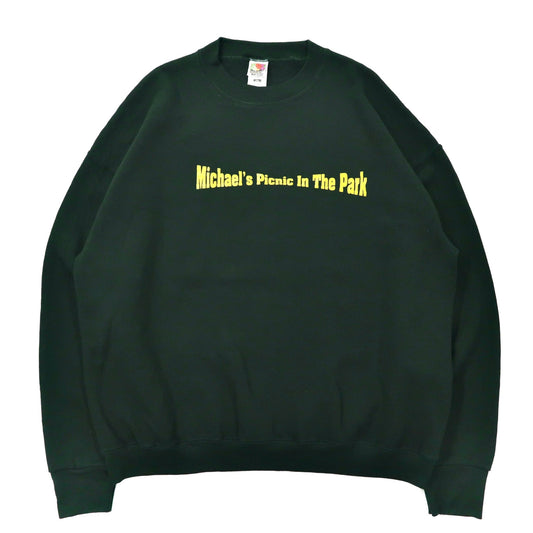 FRUIT OF THE LOOM ビッグサイズ プリントスウェット XXL グリーン コットン 裏起毛 Michael's Picnic In The Park 90年代 メキシコ製