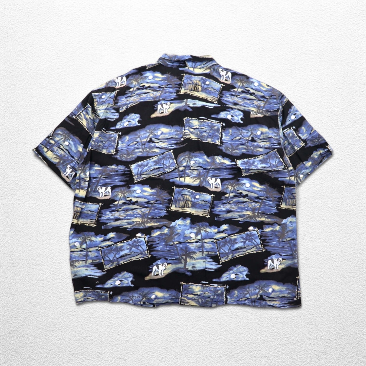 Big Dogs 90年代 アロハシャツ 4XL ビッグサイズ ブルー ブラック レーヨン 総柄 ヤシの木
