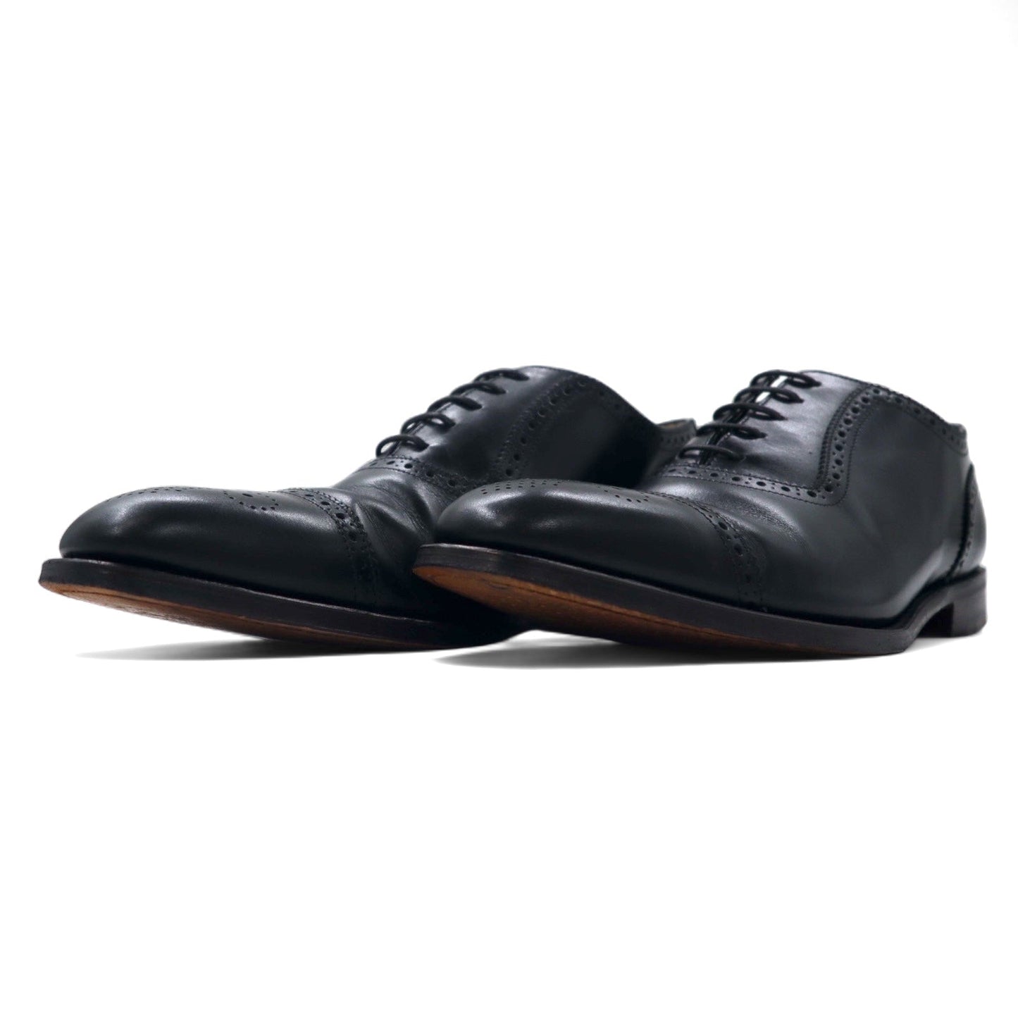 Loake 英国製 メダリオン ストレートチップ ドレスシューズ 27.5cm ブラック カーフレザー セミブローグ グッドイヤーウェルト製法 STRAND 706408 イングランド製