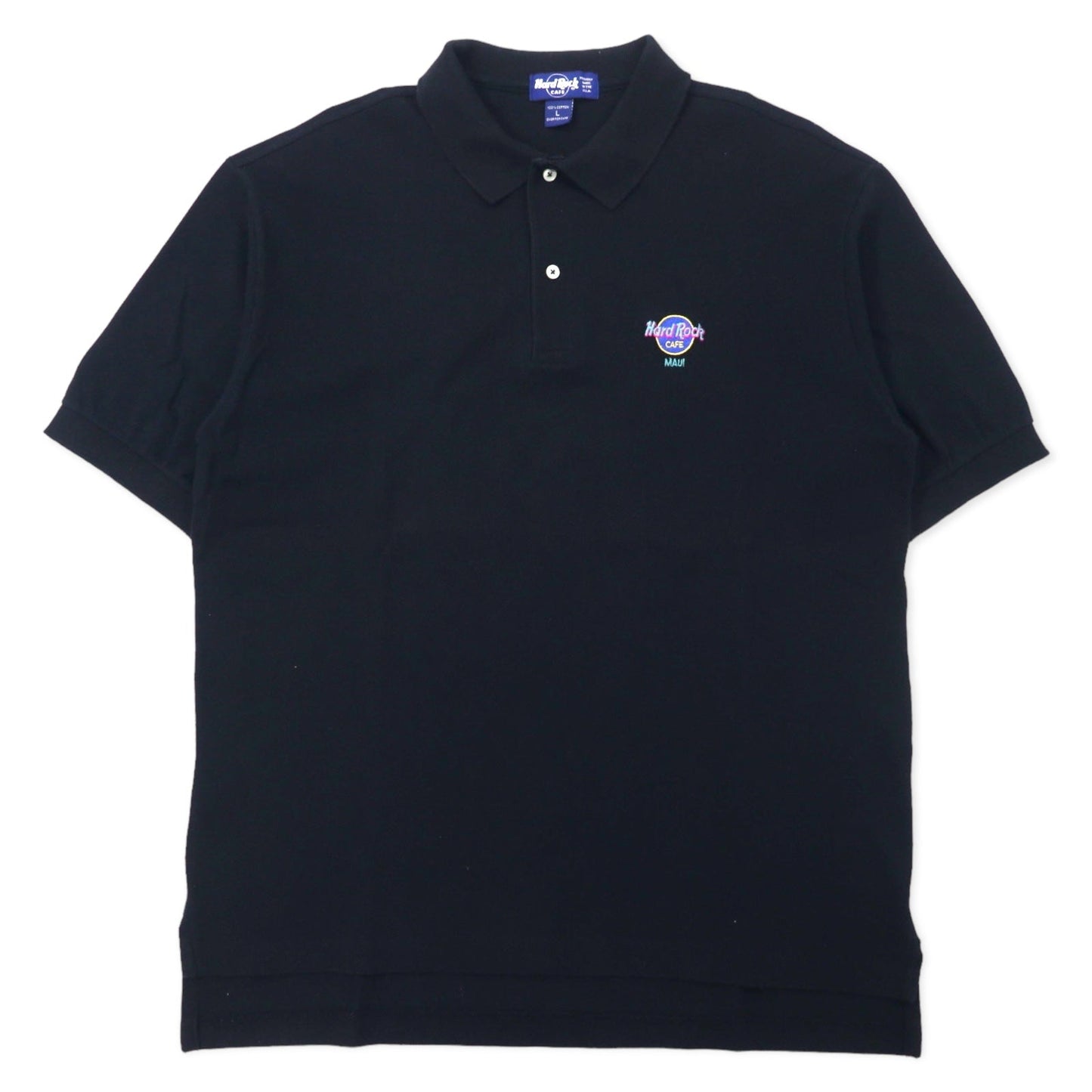 HARD ROCK CAFE USA製 ポロシャツ L ブラック コットン ワンポイントロゴ刺繍 ビッグサイズ