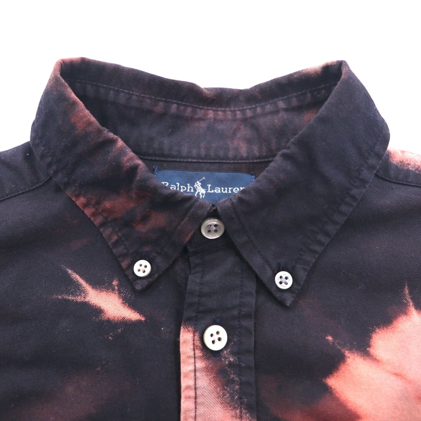 Ralph Lauren タイダイ ブリーチ加工 ボタンダウンシャツ S ブラック ビッグポニー 刺繍
