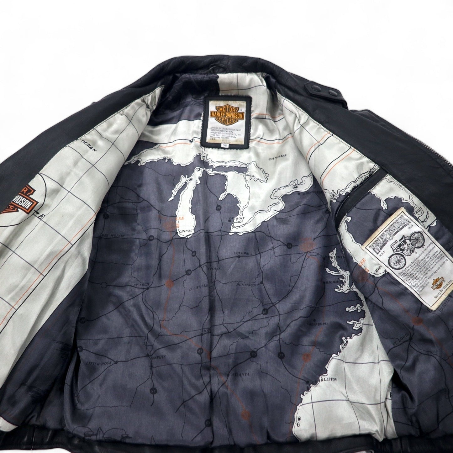 HARLEY DAVIDSON ダブル ライダースジャケット レザージャケット 38 ブラック 牛革