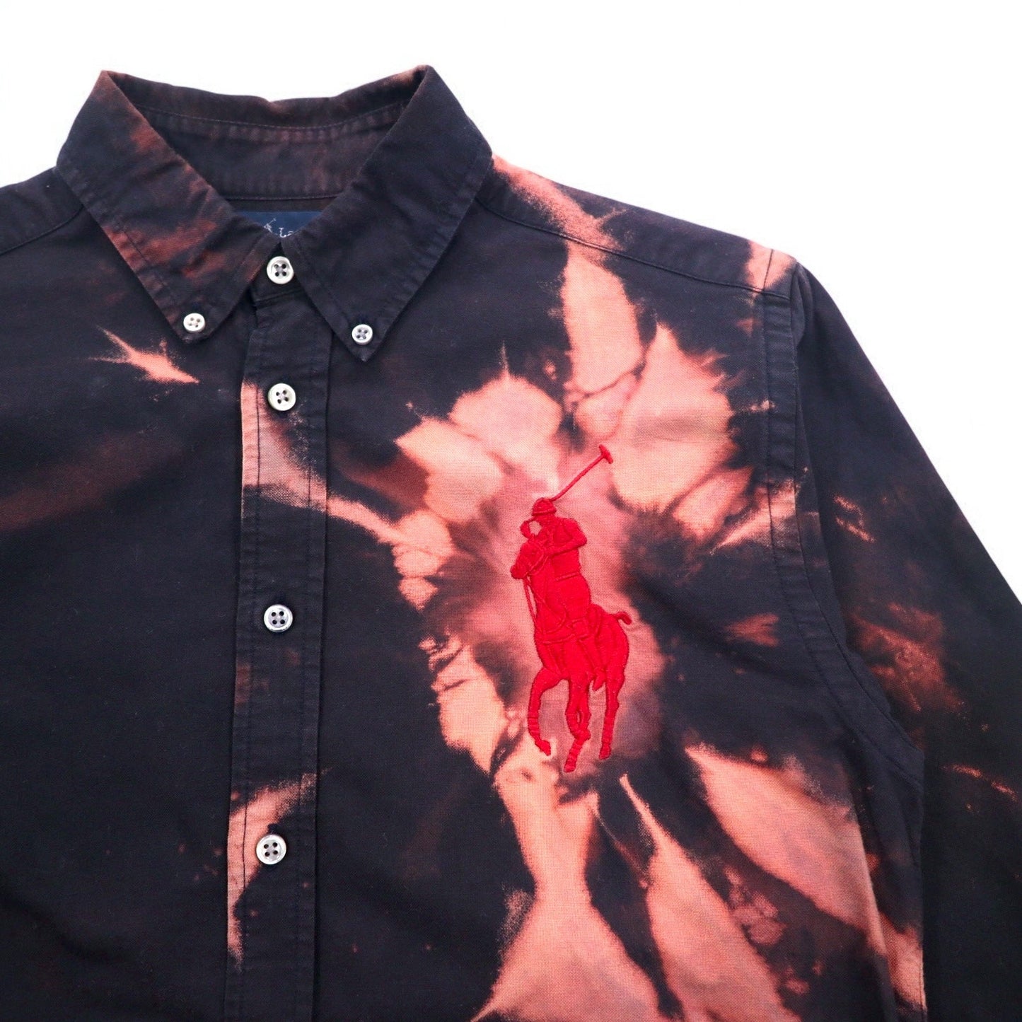 Ralph Lauren タイダイ ブリーチ加工 ボタンダウンシャツ S ブラック ビッグポニー 刺繍