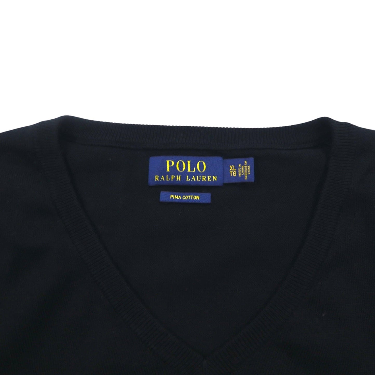 POLO RALPH LAUREN Vネック ピマコットンニット セーター XL ブラック スモールポニー刺繍