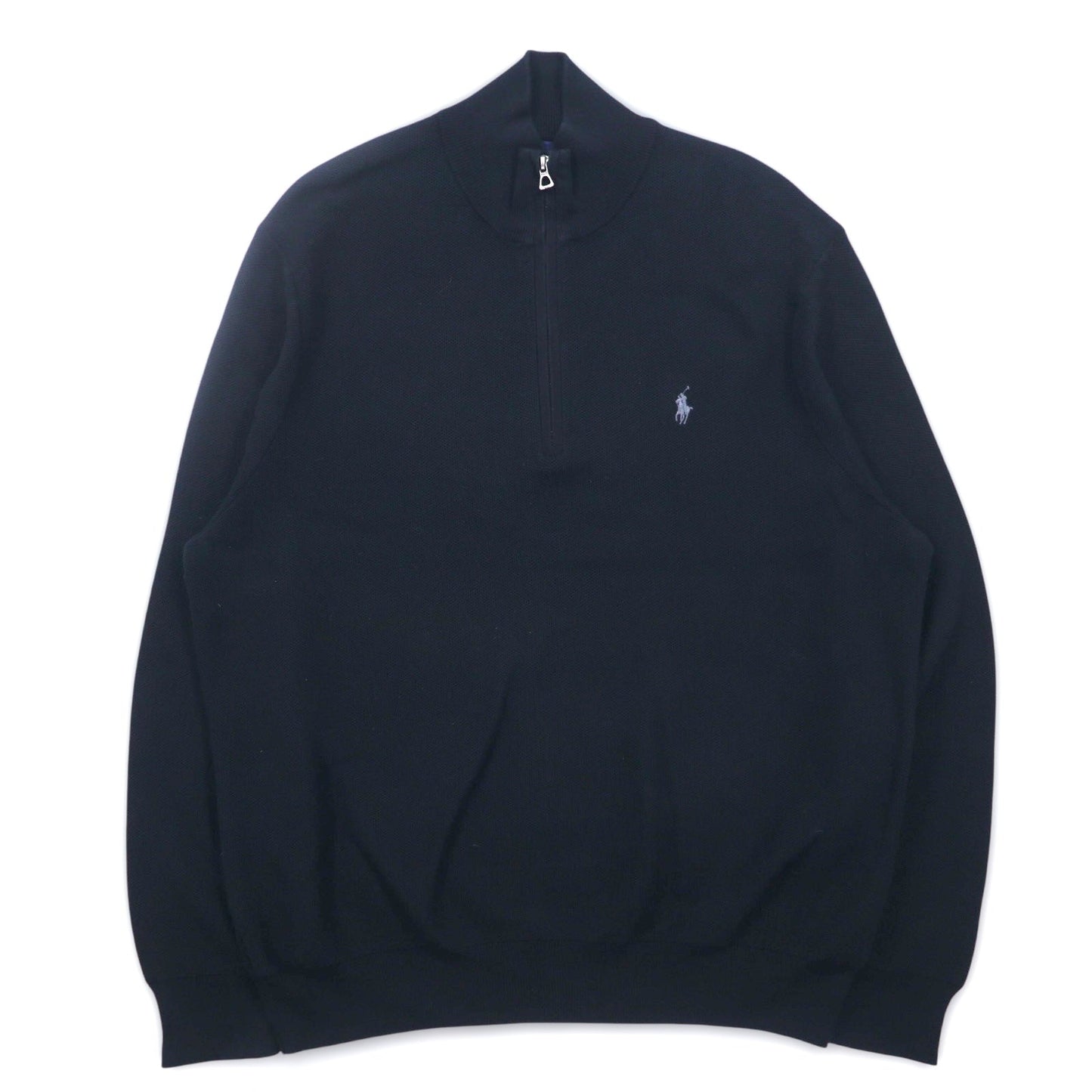 POLO RALPH LAUREN メッシュニット ピマコットン フルジップ セーター XXL ブラック スモールポニー刺繍