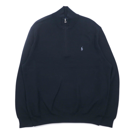 POLO RALPH LAUREN メッシュニット ピマコットン フルジップ セーター XXL ブラック スモールポニー刺繍