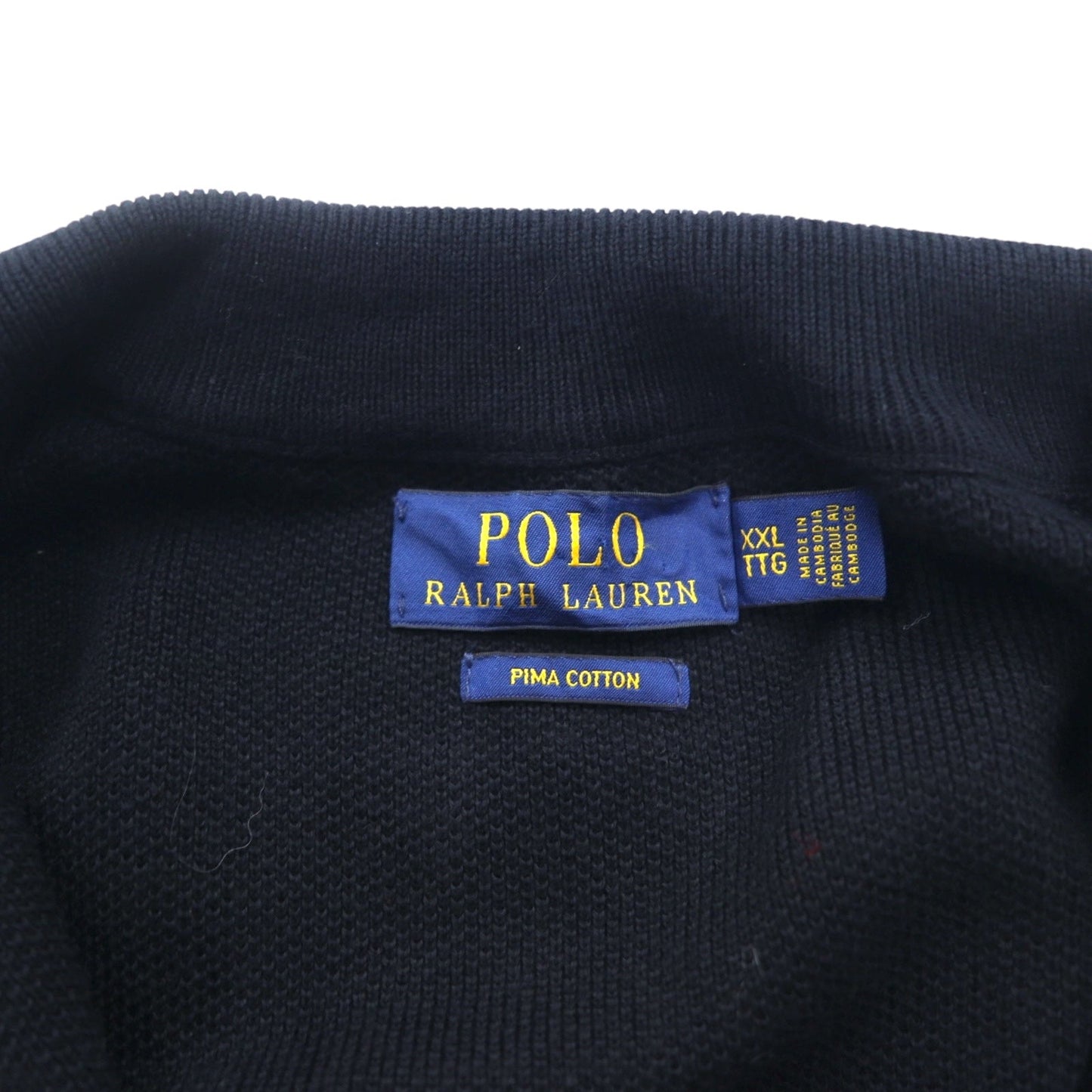 POLO RALPH LAUREN メッシュニット ピマコットン フルジップ セーター XXL ブラック スモールポニー刺繍
