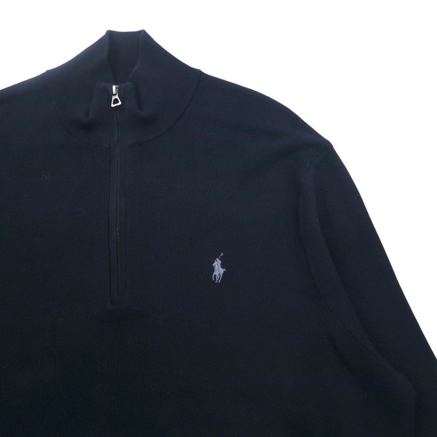 POLO RALPH LAUREN メッシュニット ピマコットン フルジップ セーター XXL ブラック スモールポニー刺繍