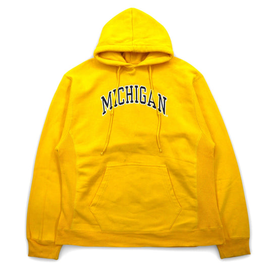 STEVE AND BARRY'S リバースウィーブ プルオーバー パーカー M イエロー MICHIGAN アーチロゴ ビッグサイズ