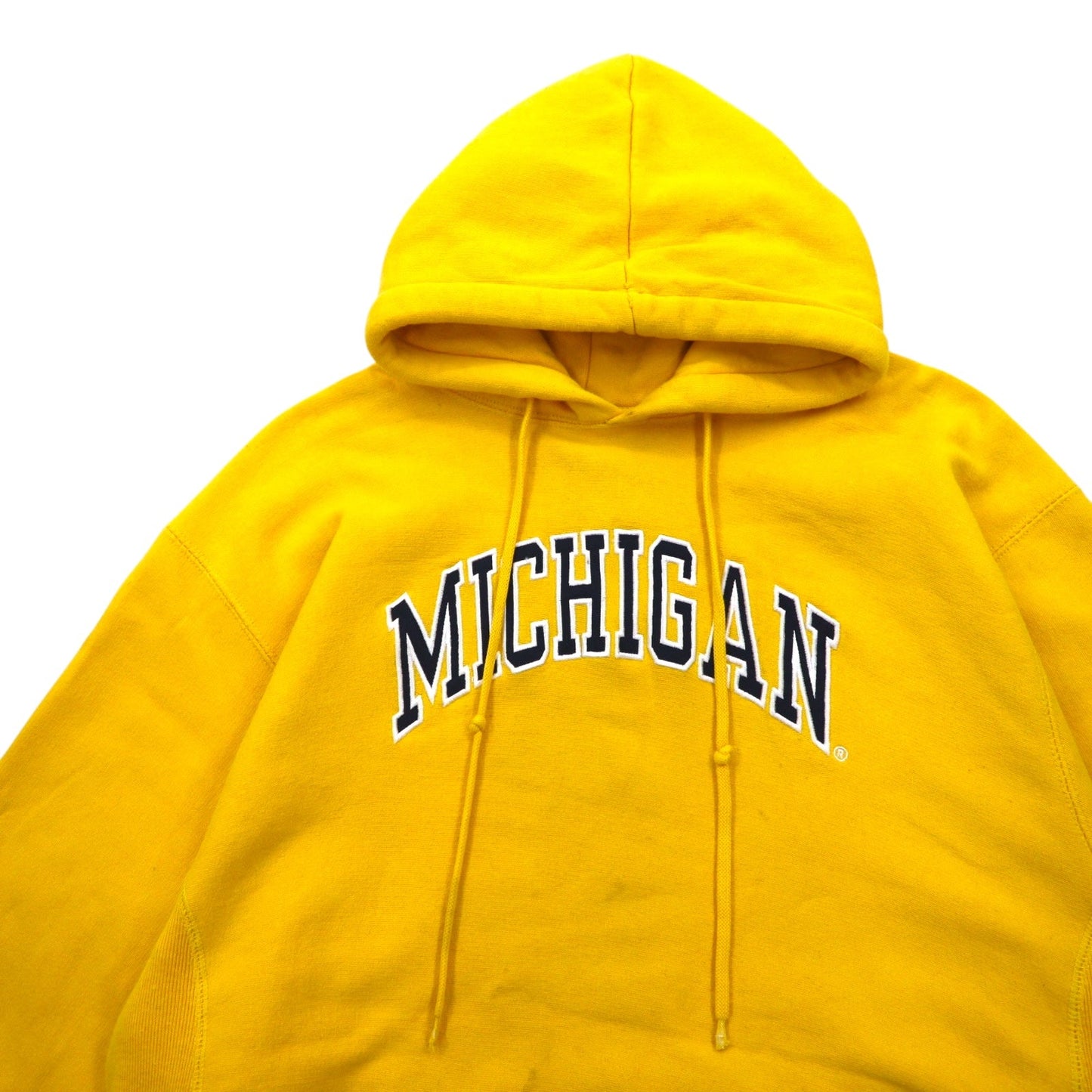STEVE AND BARRY'S リバースウィーブ プルオーバー パーカー M イエロー MICHIGAN アーチロゴ ビッグサイズ