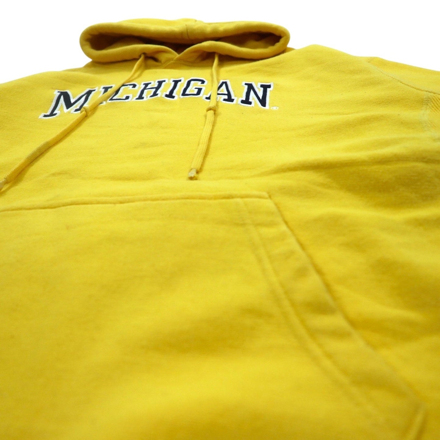 STEVE AND BARRY'S リバースウィーブ プルオーバー パーカー M イエロー MICHIGAN アーチロゴ ビッグサイズ