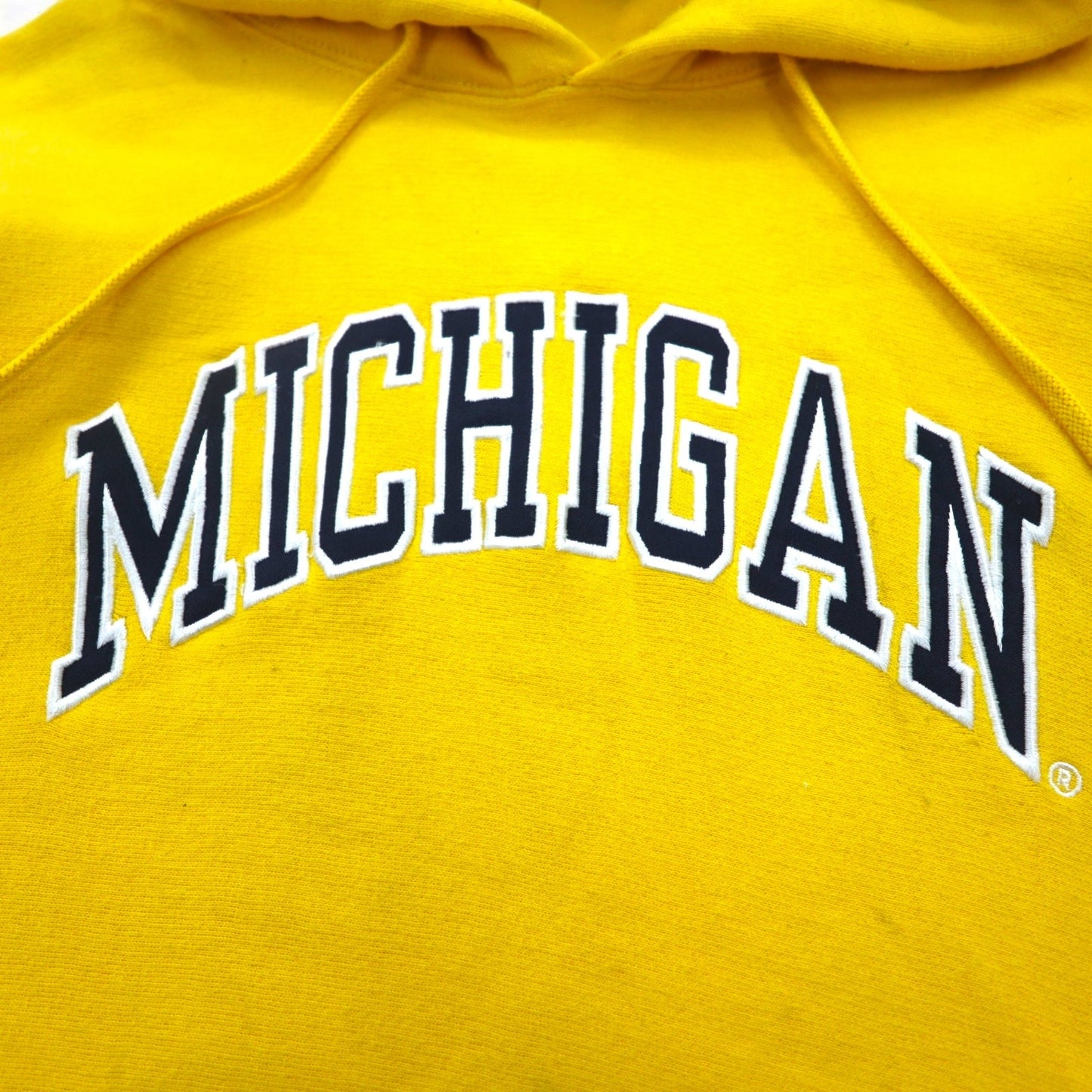 STEVE AND BARRY'S リバースウィーブ プルオーバー パーカー M イエロー MICHIGAN アーチロゴ ビッグサイズ