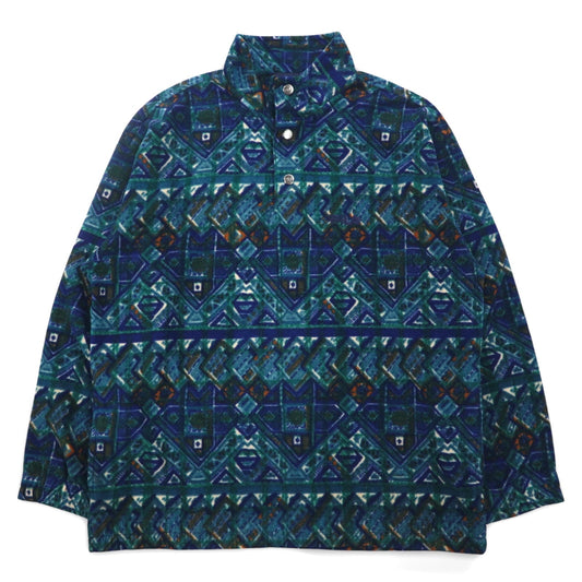 FILA イタリア製 90年代 総柄 ハーフボタン スナップT フリースジャケット XXL グリーン ブルー