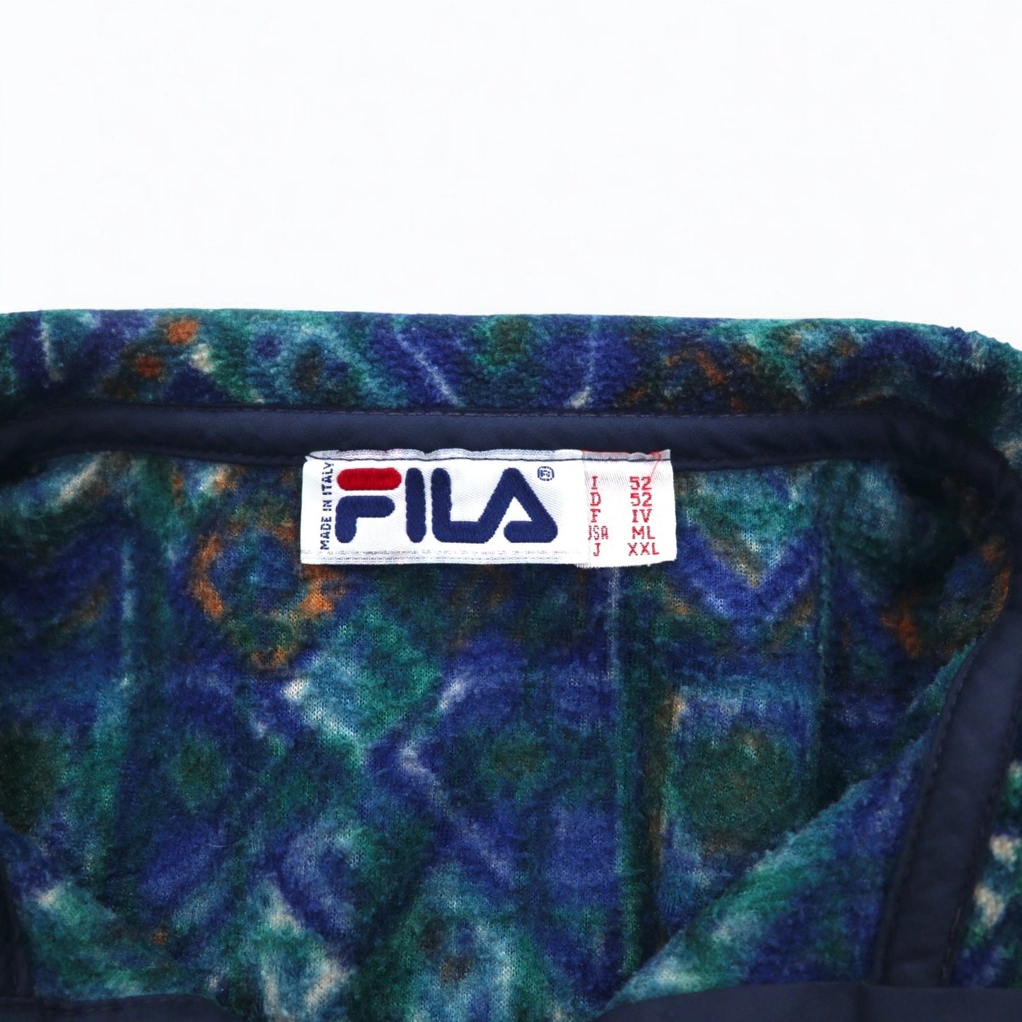 FILA イタリア製 90年代 総柄 ハーフボタン スナップT フリースジャケット XXL グリーン ブルー