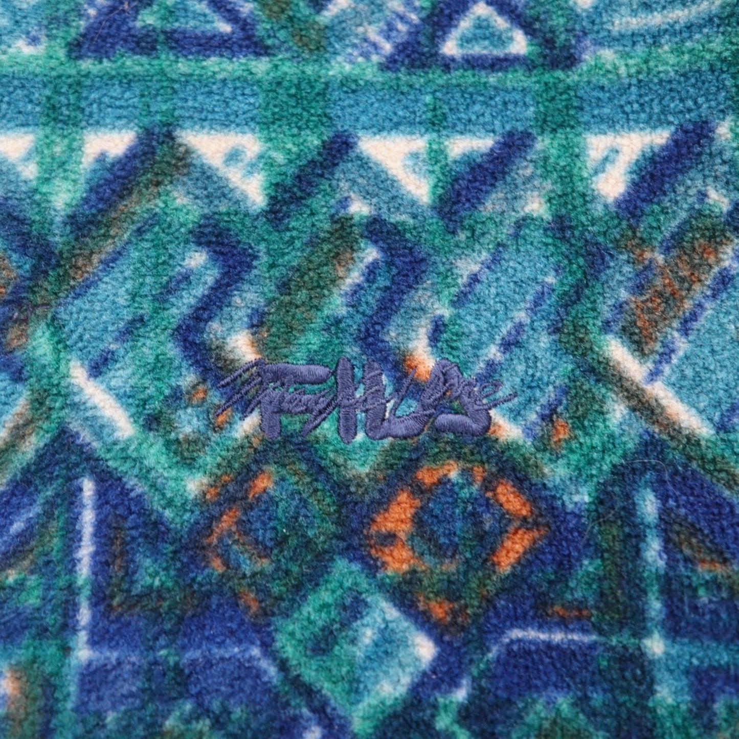 FILA イタリア製 90年代 総柄 ハーフボタン スナップT フリースジャケット XXL グリーン ブルー