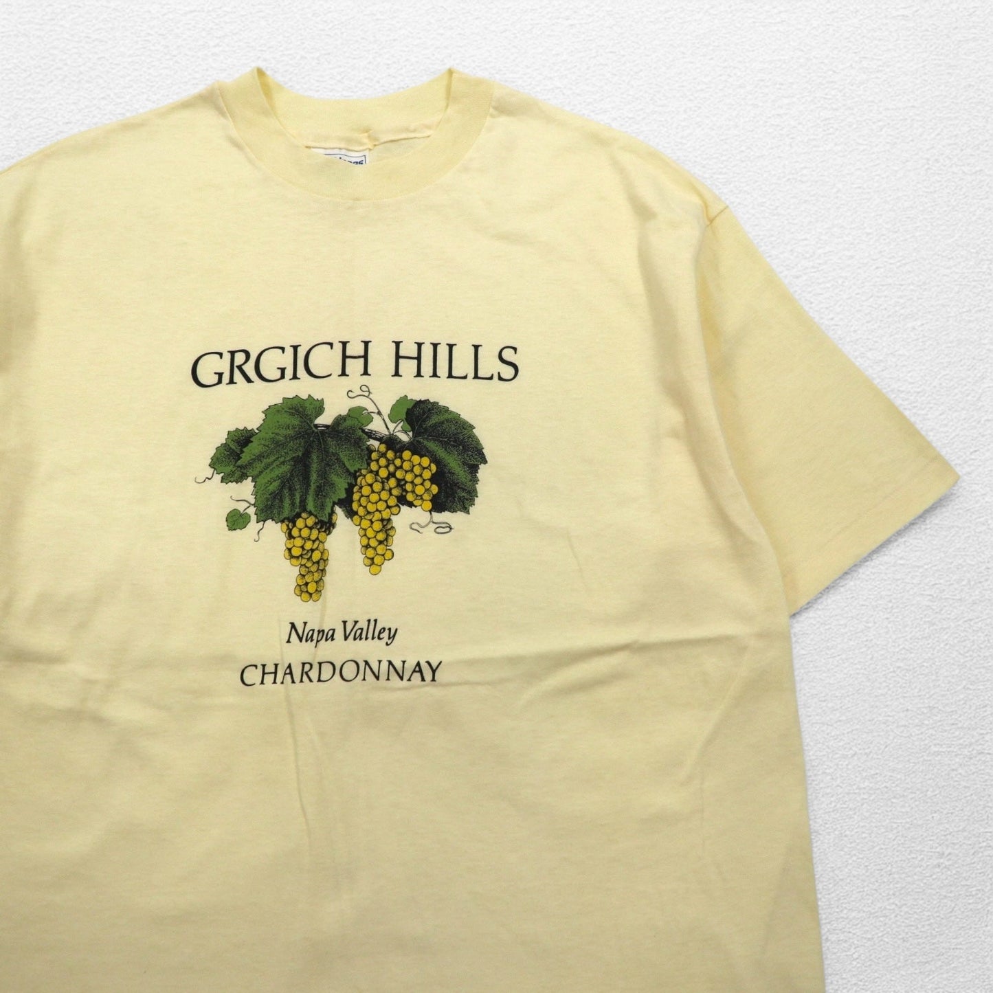 Hanes 80年代 USA製 BEEFY-T ヴィンテージ シングルステッチ Tシャツ XL イエロー GRGICH HILLS