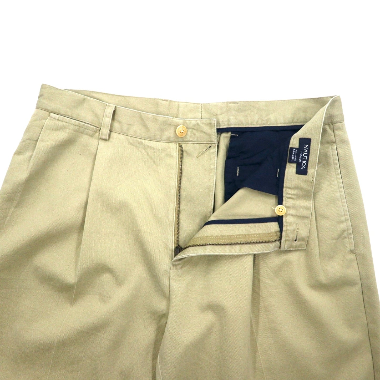 NAUTICA タック ワイド チノパンツ L ベージュ CLASSIC FIT コットン RIGGER