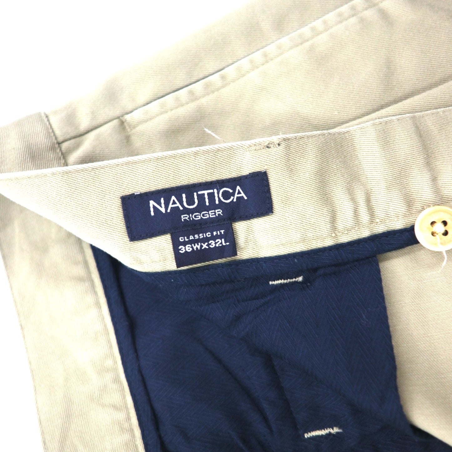 NAUTICA タック ワイド チノパンツ L ベージュ CLASSIC FIT コットン RIGGER
