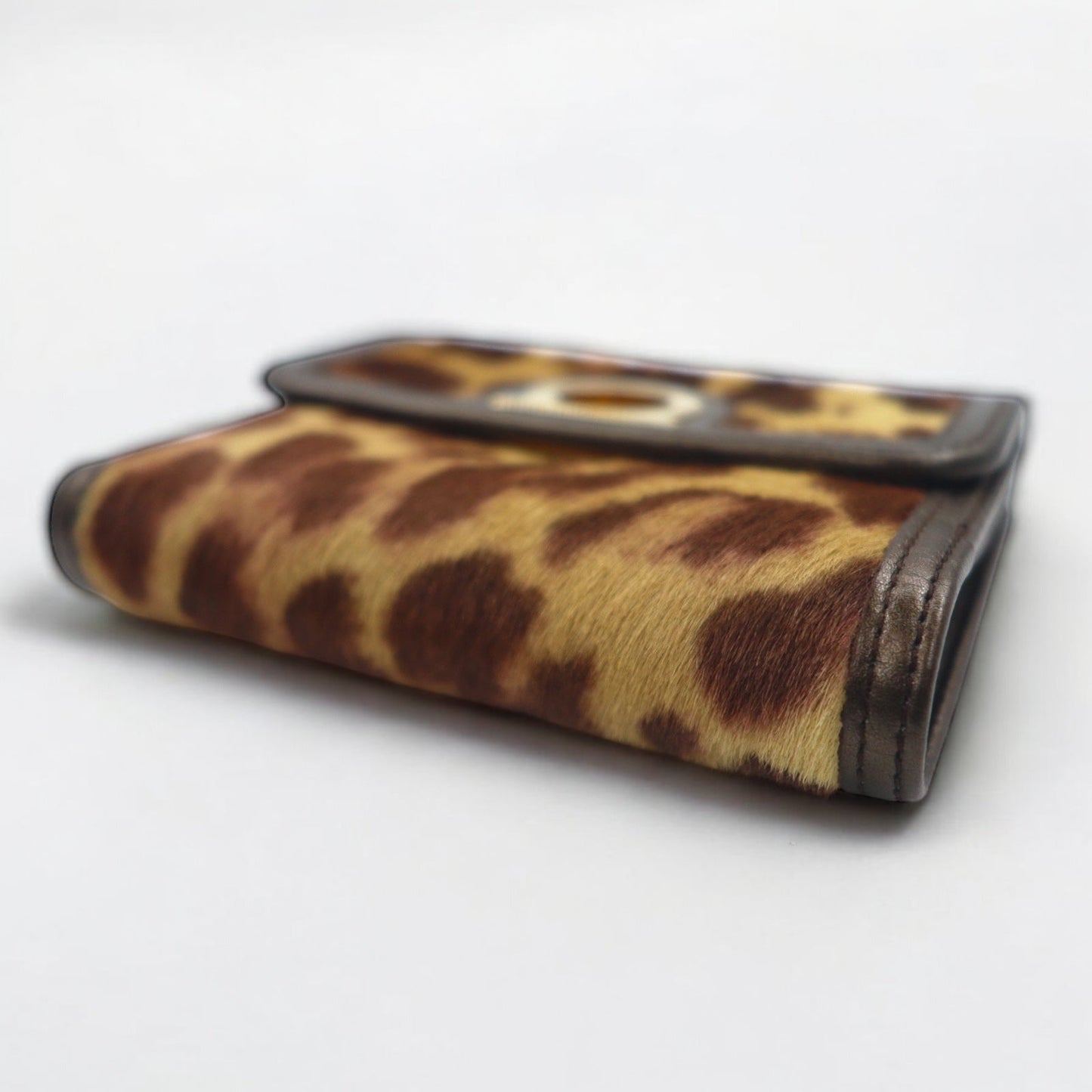 Salvatore Ferragamo イタリア製 ガンチーニ ハラコ 2つ折り財布 レオパード柄 ブラウン レザー AQ-221792