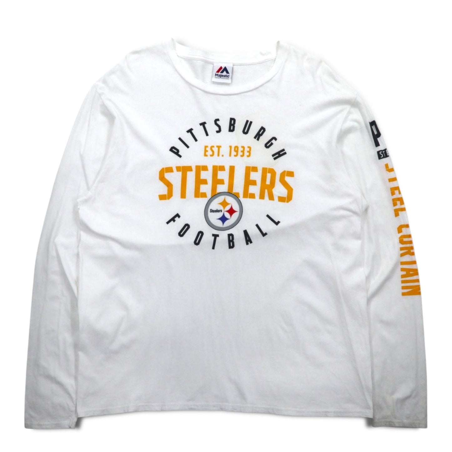 Majestic ロングスリーブTシャツ ロンT XL ホワイト 袖プリント NFL PITTSBURGH STEELERS ホンジュラス製