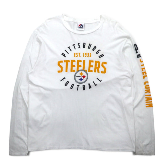Majestic ロングスリーブTシャツ ロンT XL ホワイト 袖プリント NFL PITTSBURGH STEELERS ホンジュラス製