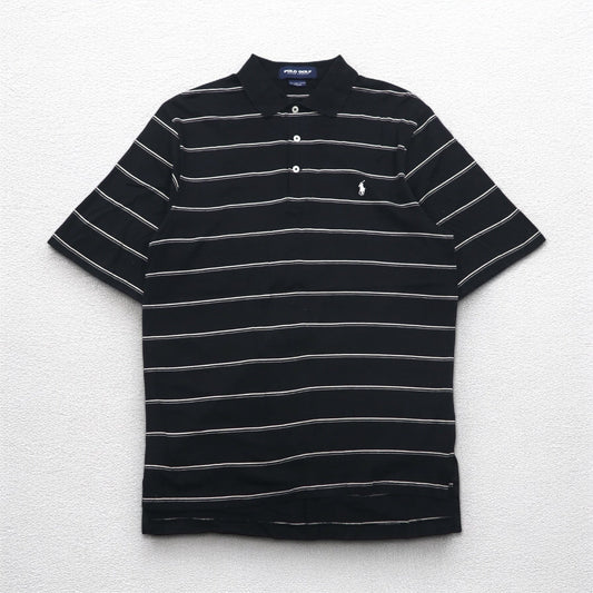 POLO GOLF RALPH LAUREN ピマコットン ポロシャツ M ブラック ボーダー スモールポニー刺繍 ペルー製