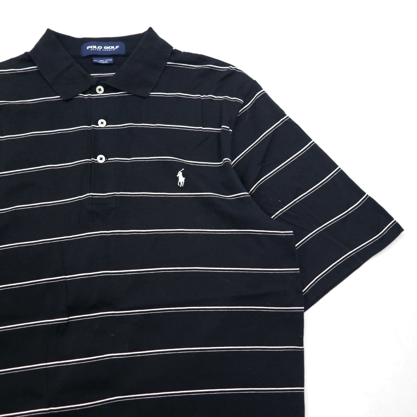 POLO GOLF RALPH LAUREN ピマコットン ポロシャツ M ブラック ボーダー スモールポニー刺繍 ペルー製