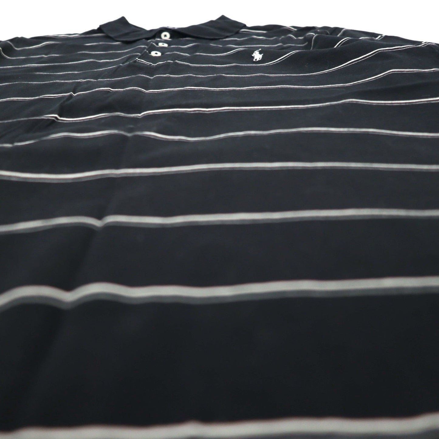 POLO GOLF RALPH LAUREN ピマコットン ポロシャツ M ブラック ボーダー スモールポニー刺繍 ペルー製