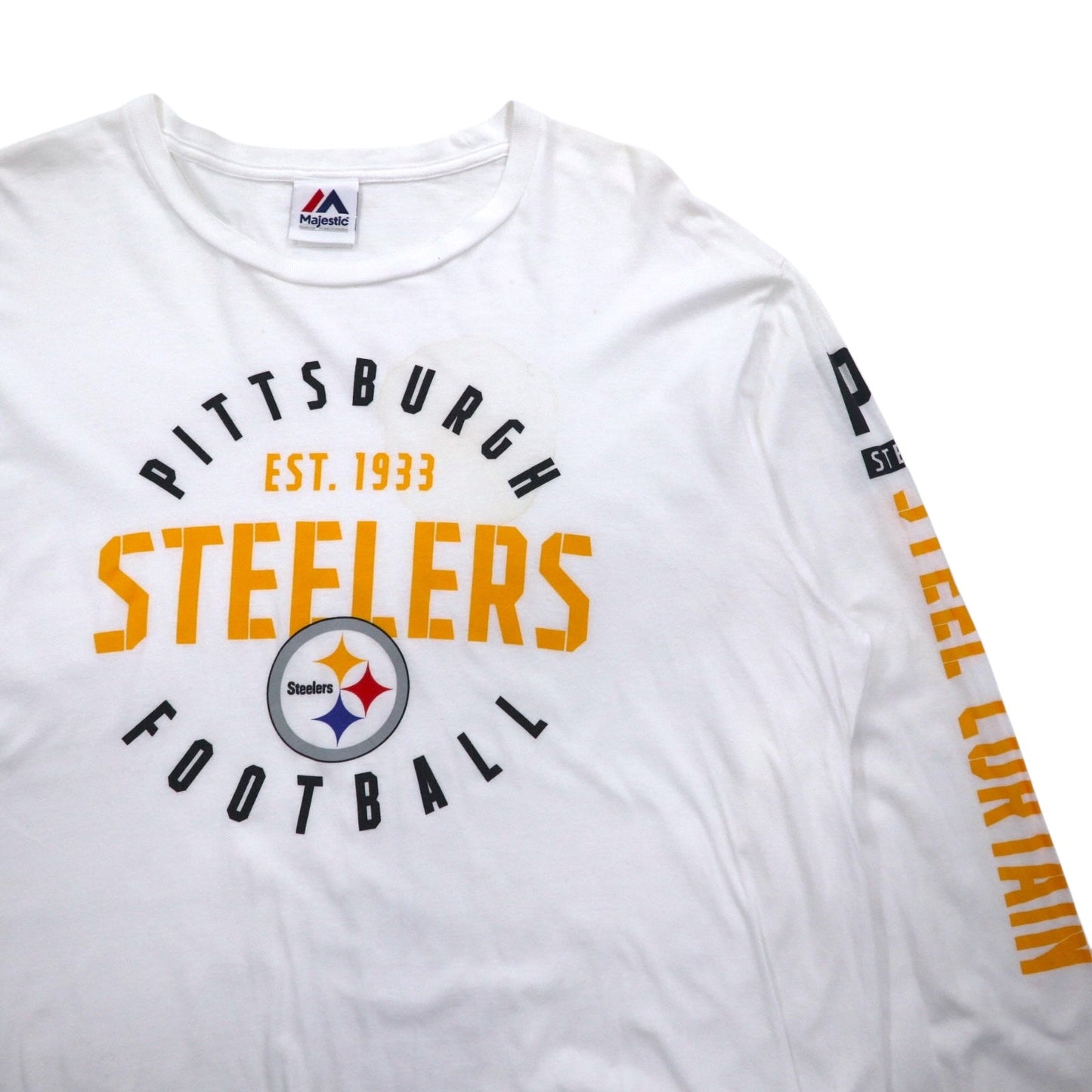 Majestic ロングスリーブTシャツ ロンT XL ホワイト 袖プリント NFL PITTSBURGH STEELERS ホンジュラス製