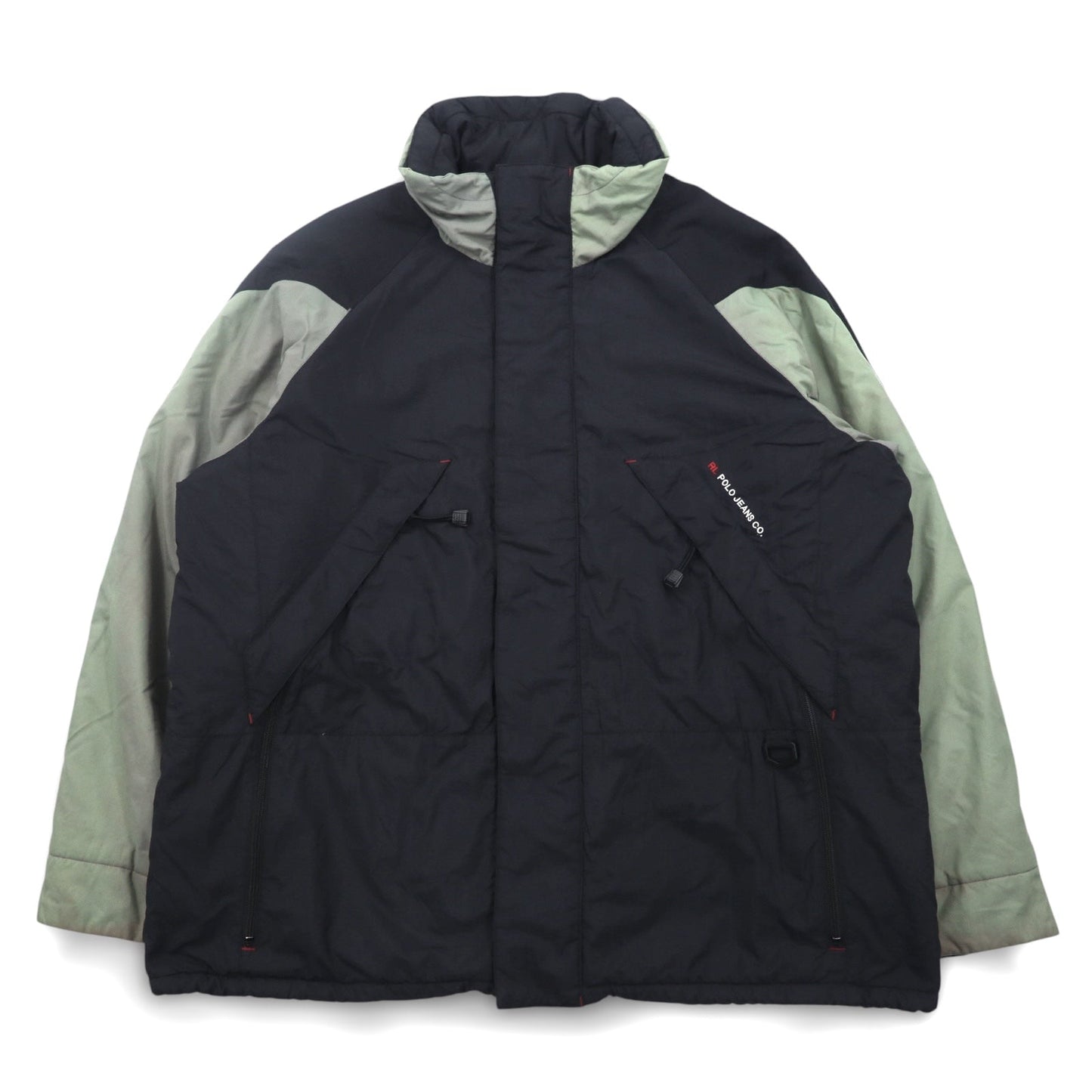 POLO JEANS Co. RALPH LAUREN 90年代 フード収納式 マウンテンパーカー L グリーン ブラック ナイロン リップストップ