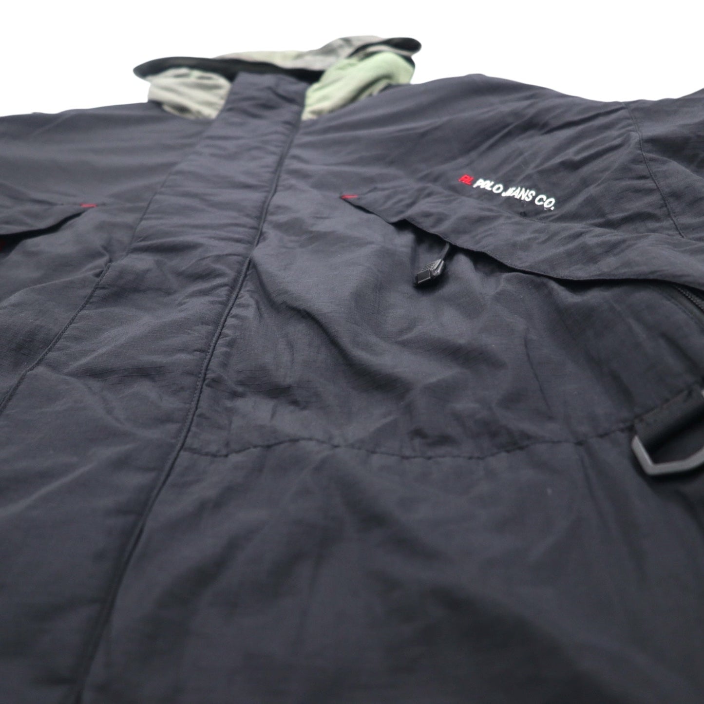POLO JEANS Co. RALPH LAUREN 90年代 フード収納式 マウンテンパーカー L グリーン ブラック ナイロン リップストップ