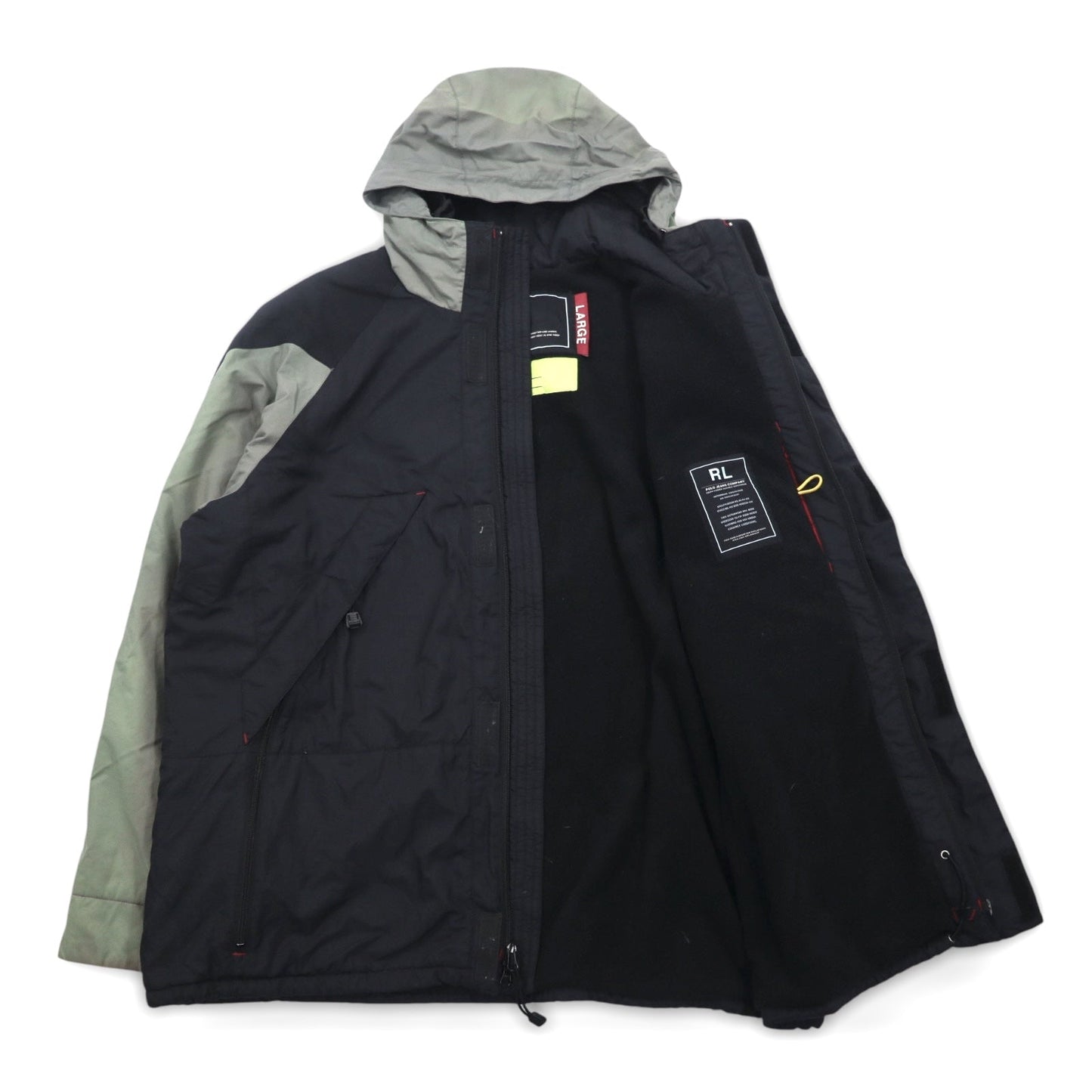 POLO JEANS Co. RALPH LAUREN 90年代 フード収納式 マウンテンパーカー L グリーン ブラック ナイロン リップストップ