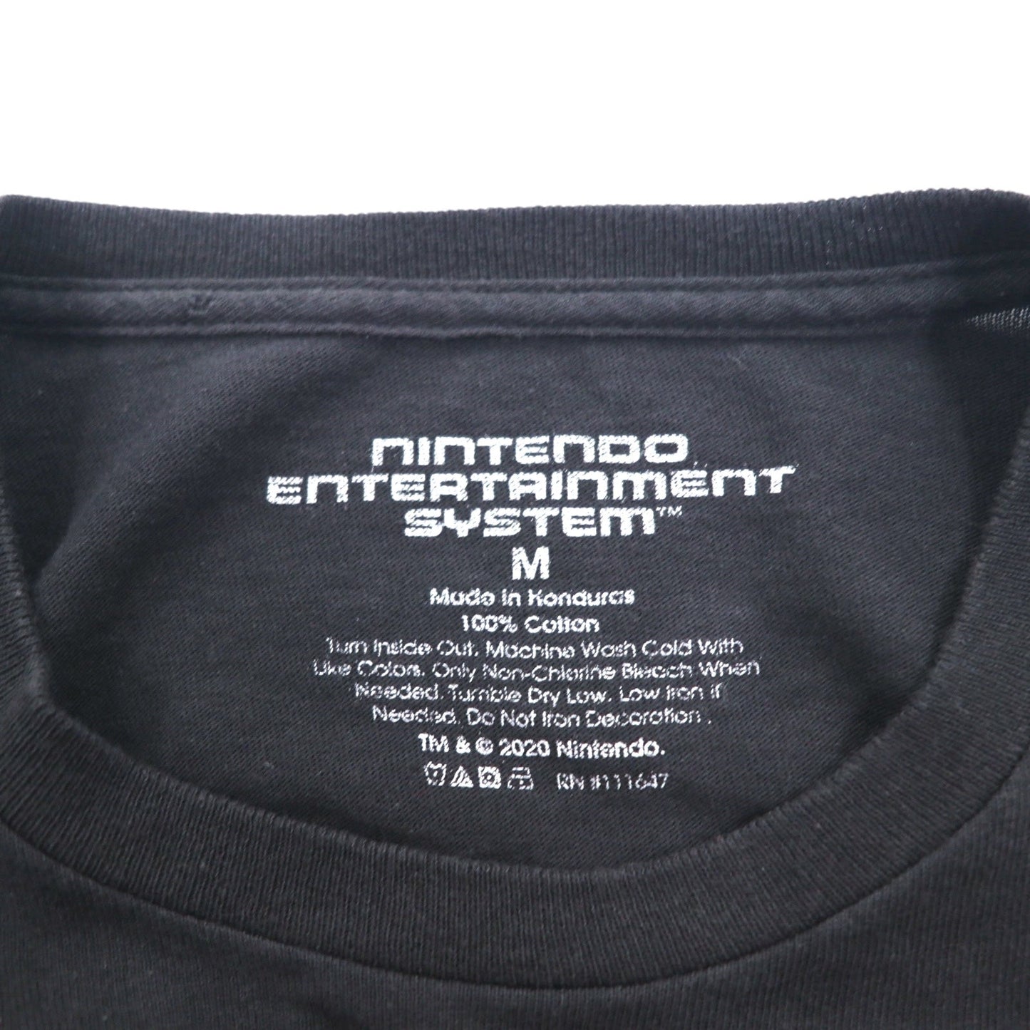 NINTENDO 1985 任天堂 ロングスリーブTシャツ ロンT M ブラック 袖プリント フラッグチェック
