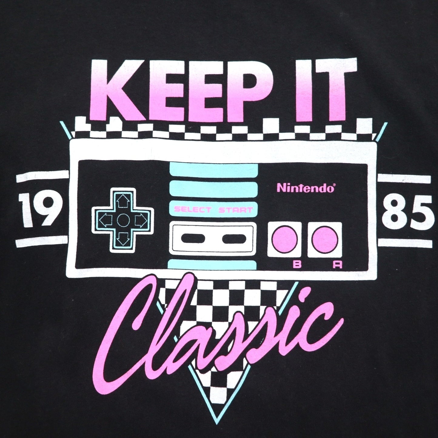 NINTENDO 1985 任天堂 ロングスリーブTシャツ ロンT M ブラック 袖プリント フラッグチェック