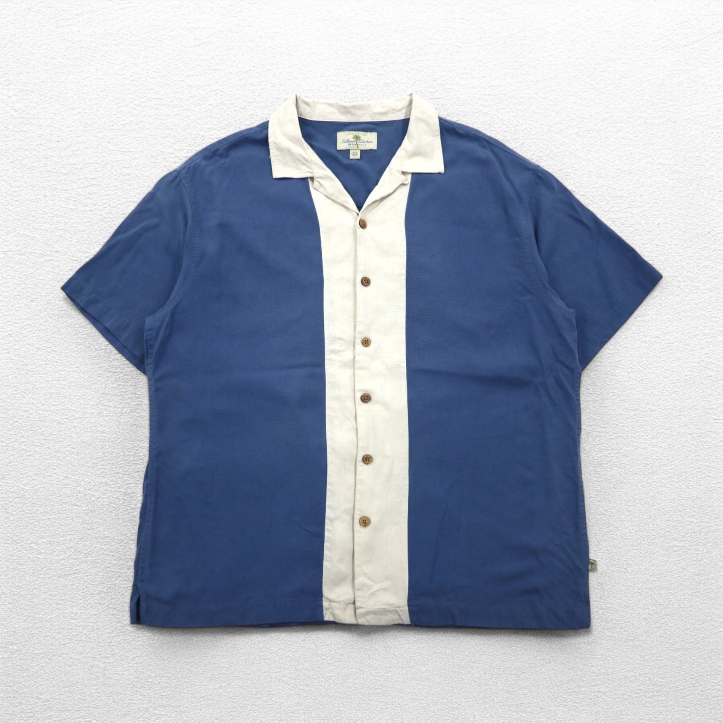 Island Shores シルク 半袖 オープンカラーシャツ 開襟 アロハシャツ 2XL ブルー ボックスシルエット ウォッシャブル
