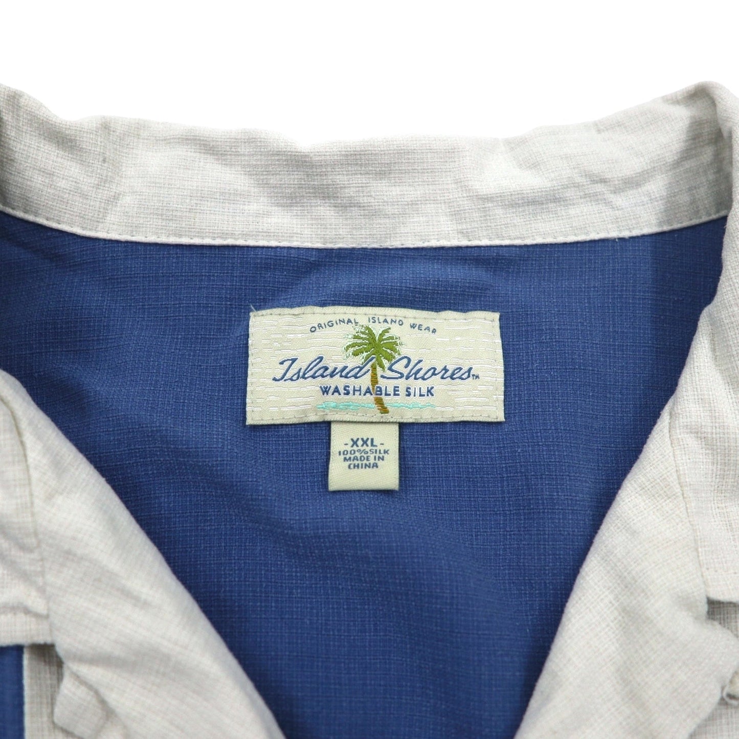 Island Shores シルク 半袖 オープンカラーシャツ 開襟 アロハシャツ 2XL ブルー ボックスシルエット ウォッシャブル
