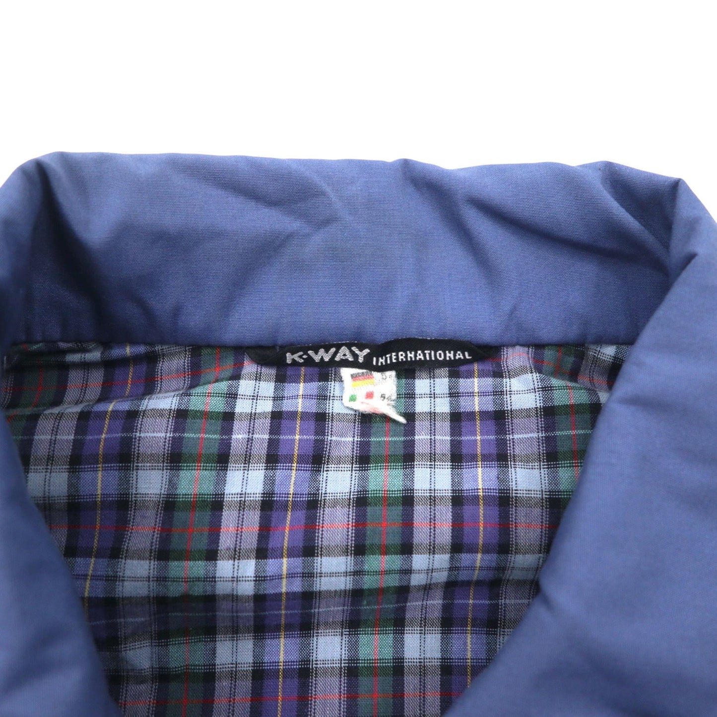 K-WAY フランス製 80年代 ユーロ ワーク ジャケット L ブルー ポリエステル コットン 裏地チェック