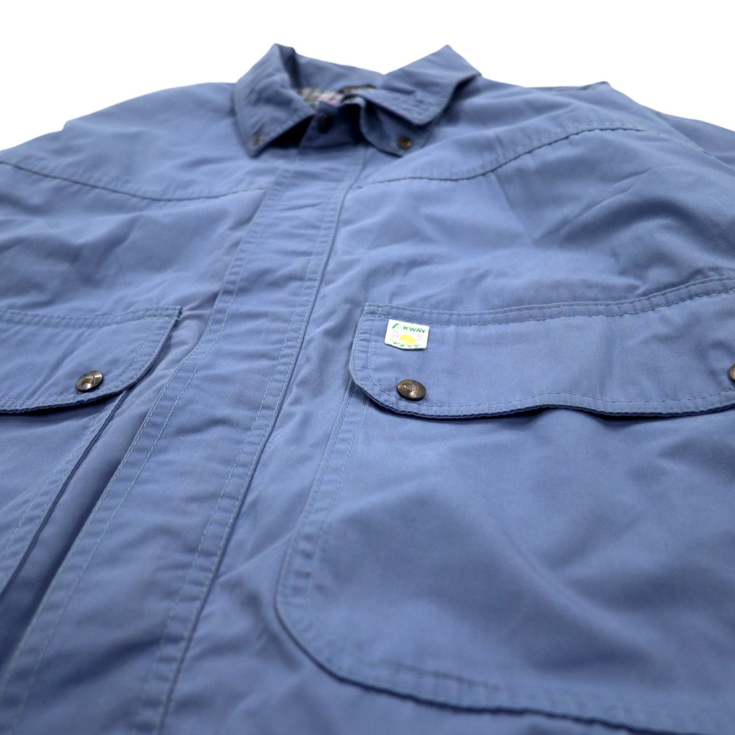 K-WAY フランス製 80年代 ユーロ ワーク ジャケット L ブルー ポリエステル コットン 裏地チェック