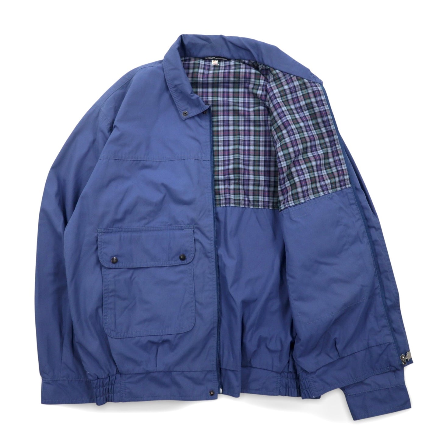 K-WAY フランス製 80年代 ユーロ ワーク ジャケット L ブルー ポリエステル コットン 裏地チェック