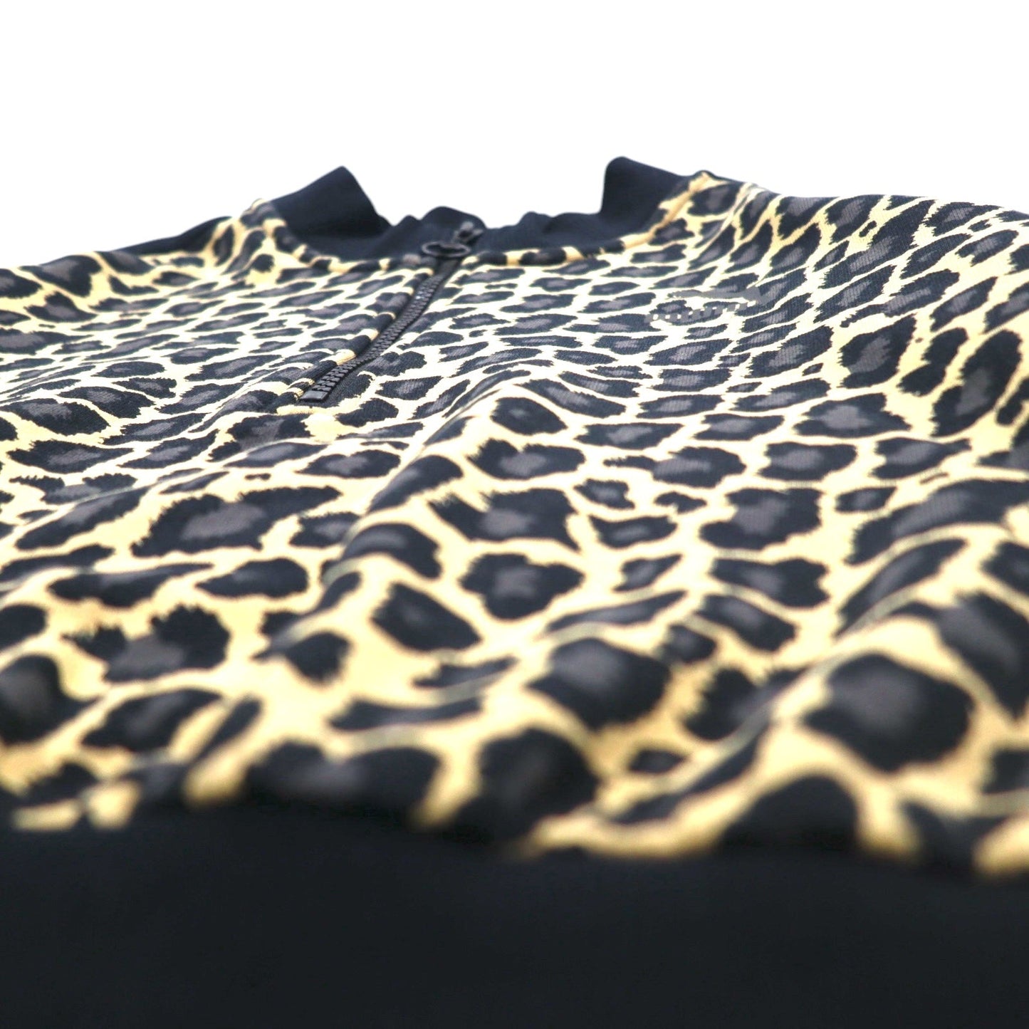 PUMA クロップド ハーフジップ スウェット M レオパード ベージュ 裏起毛 サイドライン