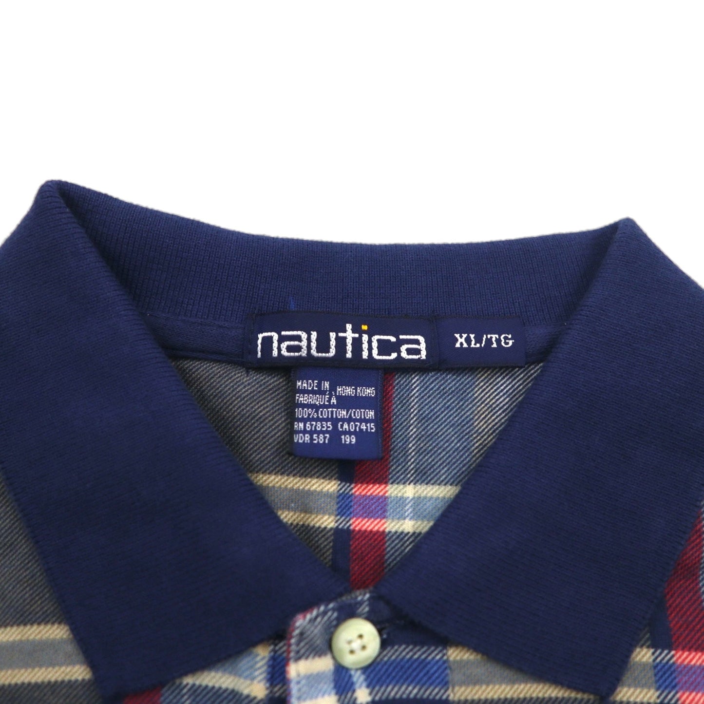 nautica 90年代 ポロシャツ XL ネイビー チェック コットン ワンポイントロゴ刺繍