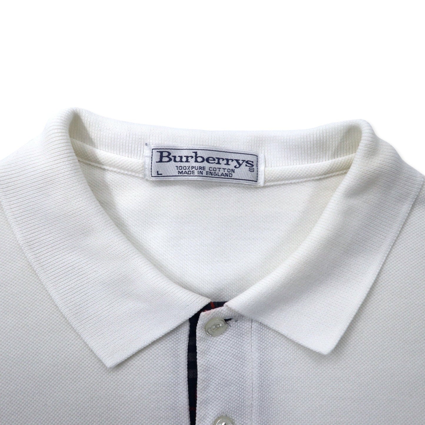 Burberrys イングランド製 オールド ポロシャツ L ホワイト コットン 鹿の子 ワンポイントロゴ